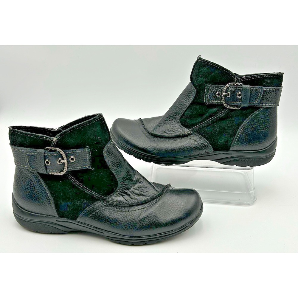 Earth Origins Boots Womens 8 Dayton Ankle Booties Black Leather Blend Buckle Zip
